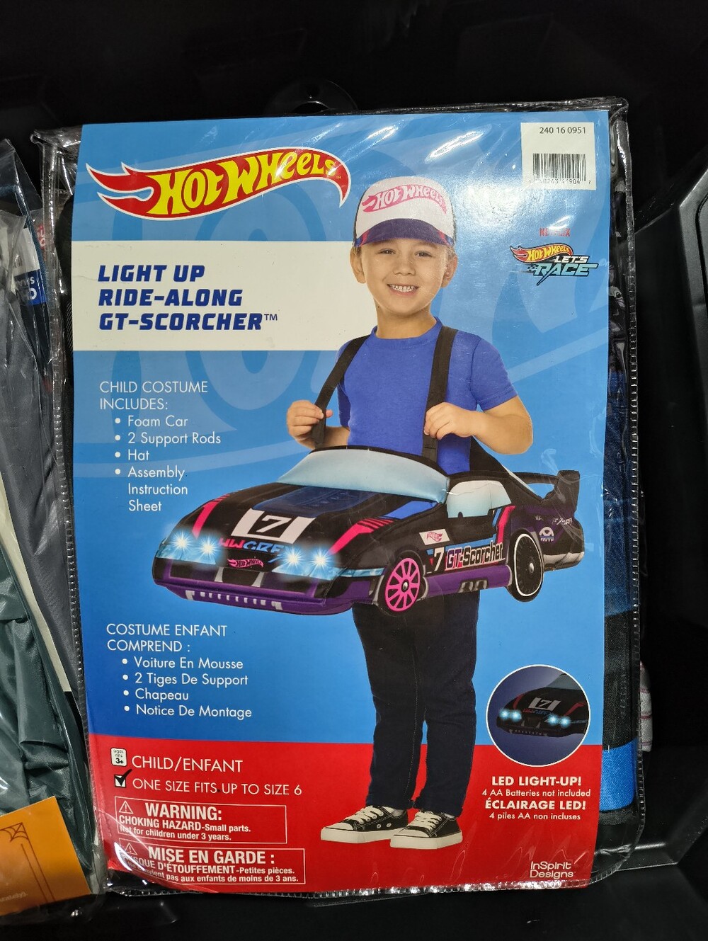 Hot Wheels Light Up Ride-Along GT-Scorcher Kids Costume Fits Up To Size 6